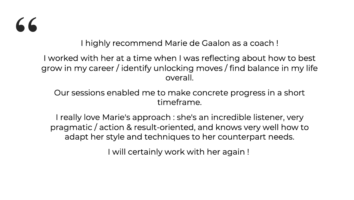 Jean-Philippe, Country Marketing Director I really love Marie's approach : she's an incredible listener, very pragmatic / action & result-oriented, and knows very well how to adapt